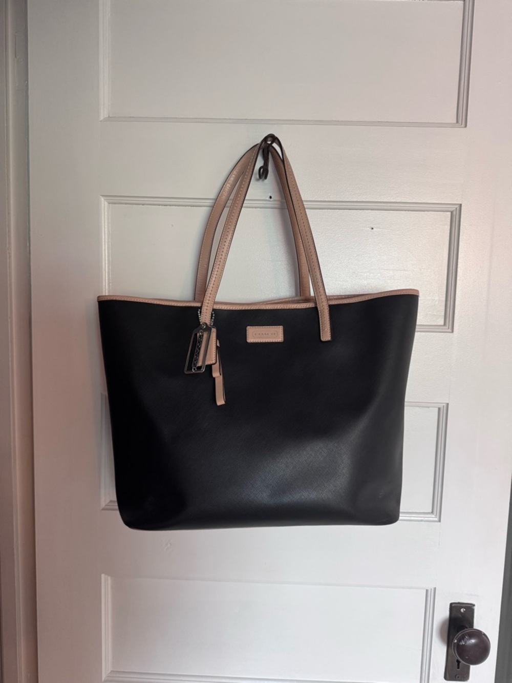 Coach Black Tote with Beige Trim and Handles